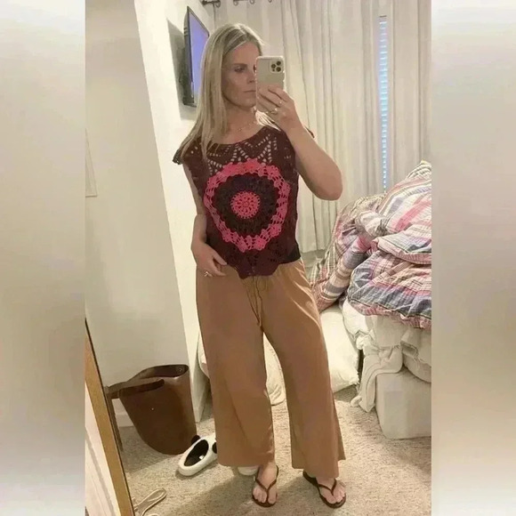 NEW Zara Short sleeve BOHEMIAN crochet top burgundy pink Woman’s size medium - Picture 9 of 9